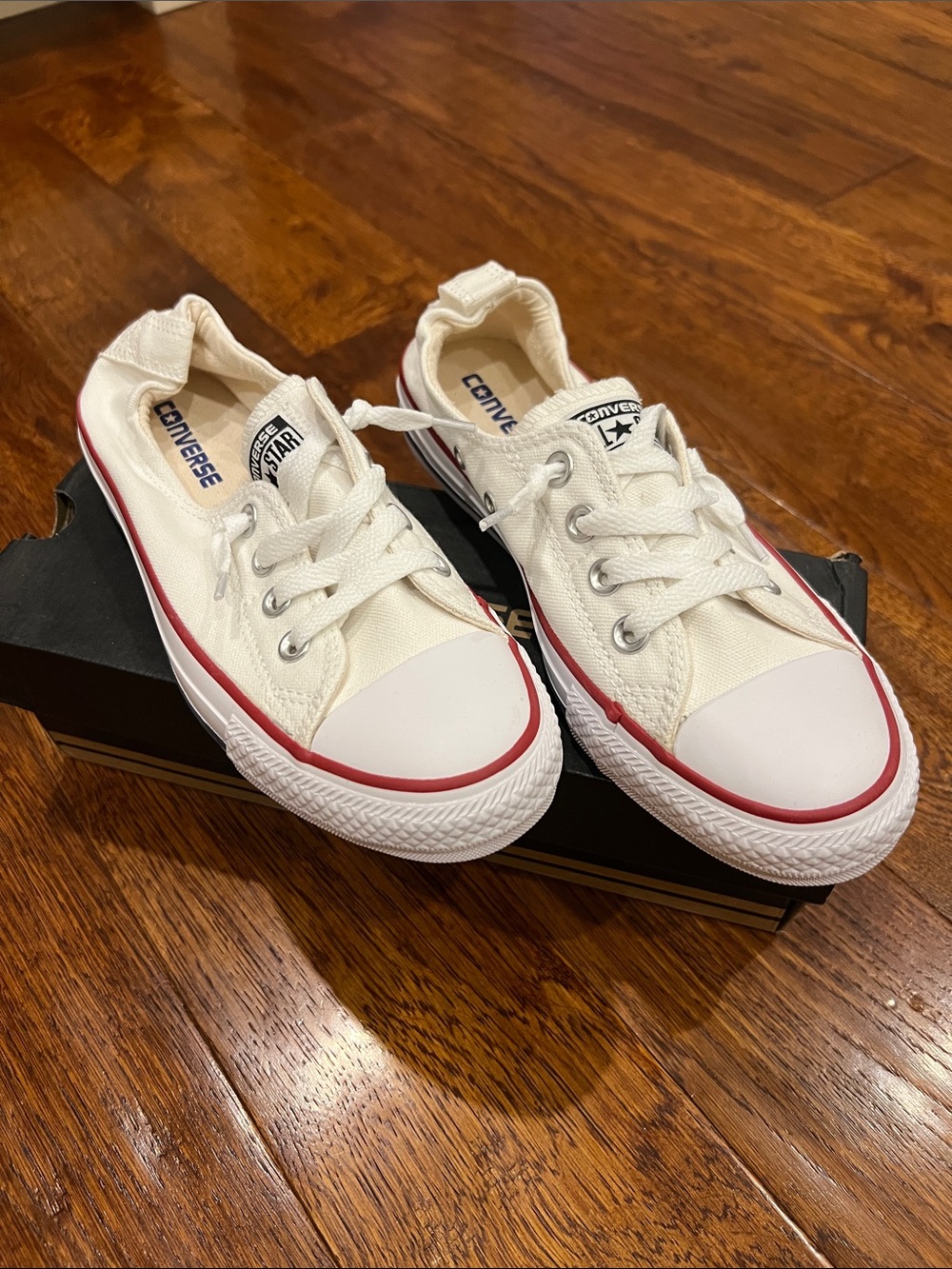 Converse Kids White Canvas Low Top Sneakers with Red Trim